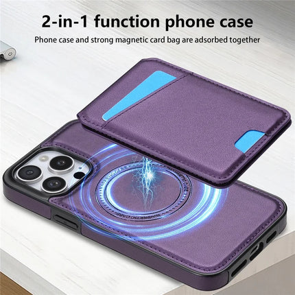 For iPhone 13 Pro Max Case Compatible with MagSafe Detachable Card Holder Kickstand Leather Phone Back Cover