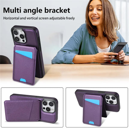 For iPhone 13 Pro Max Case Compatible with MagSafe Detachable Card Holder Kickstand Leather Phone Back Cover