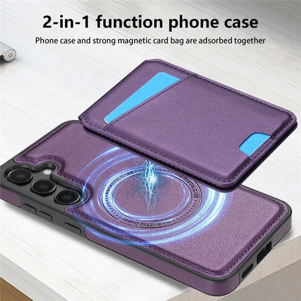For Samsung Galaxy A55 5G Case Compatible with MagSafe Detachable Card Holder Kickstand Leather Phone Back Cover