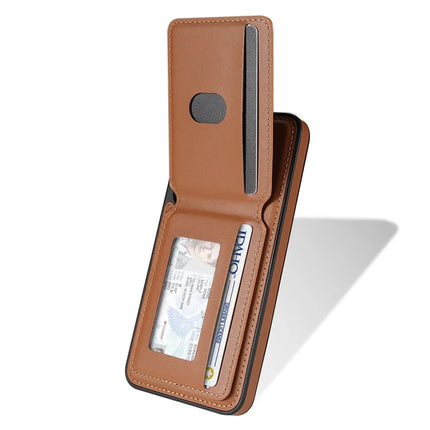 For Samsung Galaxy A55 5G Case Compatible with MagSafe Detachable Card Holder Kickstand Leather Phone Back Cover