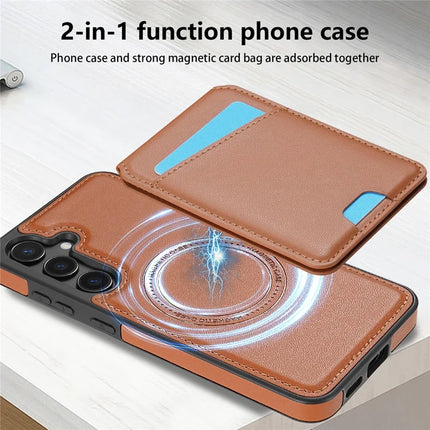 For Samsung Galaxy A55 5G Case Compatible with MagSafe Detachable Card Holder Kickstand Leather Phone Back Cover