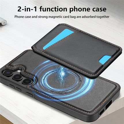 For Samsung Galaxy A55 5G Case Compatible with MagSafe Detachable Card Holder Kickstand Leather Phone Back Cover