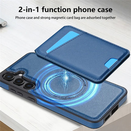 For Samsung Galaxy A55 5G Case Compatible with MagSafe Detachable Card Holder Kickstand Leather Phone Back Cover