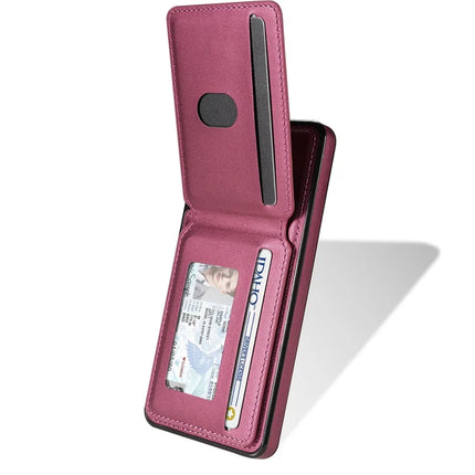 For Samsung Galaxy A55 5G Case Compatible with MagSafe Detachable Card Holder Kickstand Leather Phone Back Cover
