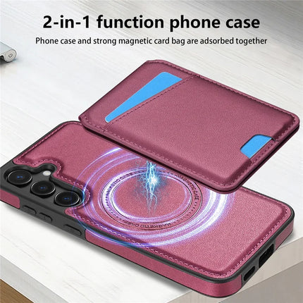 For Samsung Galaxy A55 5G Case Compatible with MagSafe Detachable Card Holder Kickstand Leather Phone Back Cover