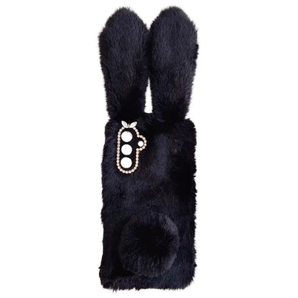 For Samsung Galaxy A36 5G Case Bunny Ears Furry Soft TPU Protective Phone Cover - Black