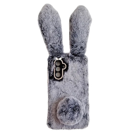 For Samsung Galaxy A36 5G Case Bunny Ears Furry Soft TPU Protective Phone Cover - Dark Grey