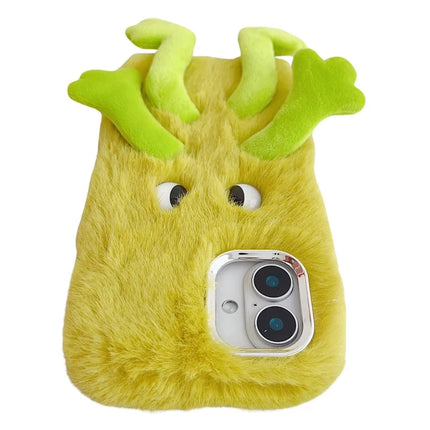 For iPhone 16 Fluffy Phone Case Long Leg Expressive Eye TPU Mobile Cover