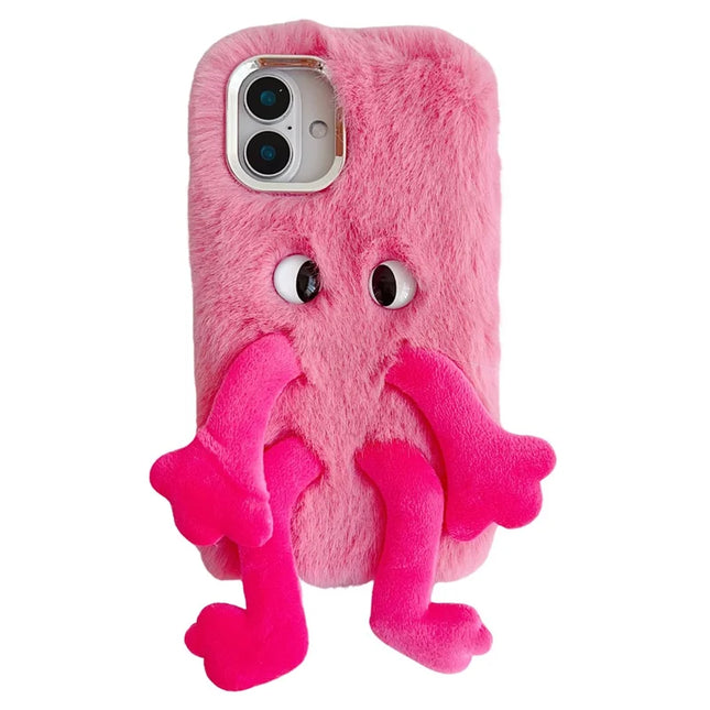 For iPhone 16 Plus Fluffy Phone Case Long Leg Expressive Eye TPU Mobile Cover - Rose