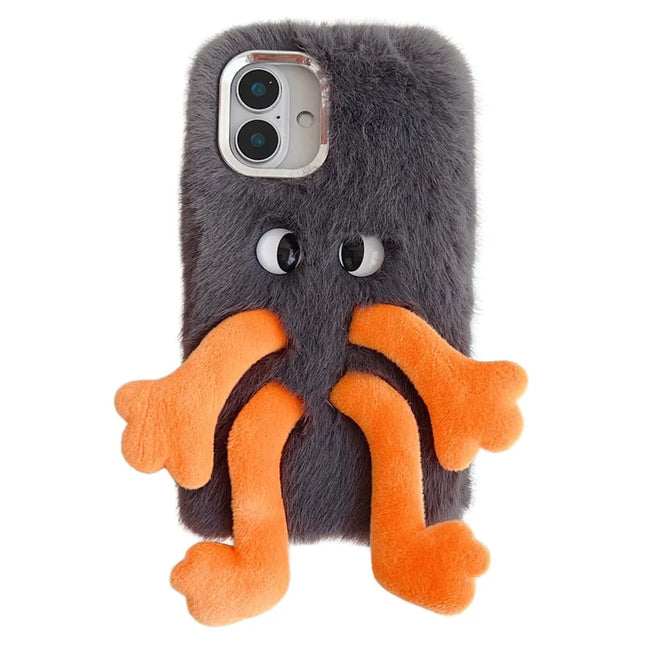 For iPhone 16 Plus Fluffy Phone Case Long Leg Expressive Eye TPU Mobile Cover - Black