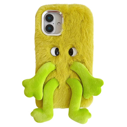 For iPhone 16 Plus Fluffy Phone Case Long Leg Expressive Eye TPU Mobile Cover - Green