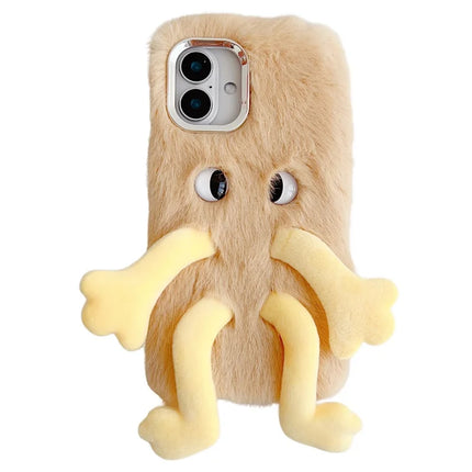 For iPhone 16 Plus Fluffy Phone Case Long Leg Expressive Eye TPU Mobile Cover - Beige