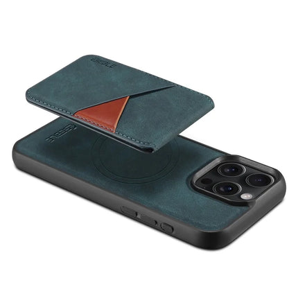ESEBLE E2 For iPhone 15 Pro Max Magnetic Case RFID Blocking Retro Leather Back Cover with Detachable Card Holder
