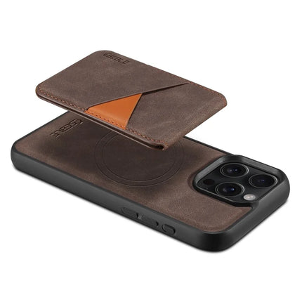 ESEBLE E2 For iPhone 15 Pro Max Magnetic Case RFID Blocking Retro Leather Back Cover with Detachable Card Holder