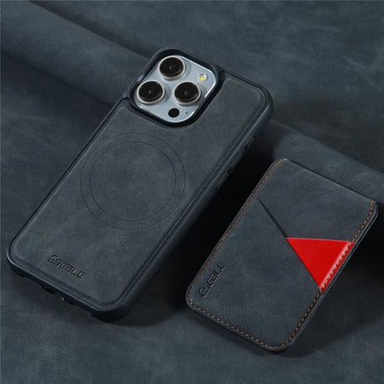 ESEBLE E2 For iPhone 16 Pro Max Magnetic Case RFID Blocking Retro Leather Back Cover with Detachable Card Holder