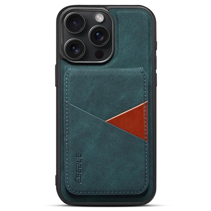ESEBLE E2 For iPhone 16 Pro Max Magnetic Case RFID Blocking Retro Leather Back Cover with Detachable Card Holder - Green