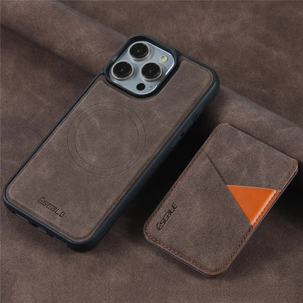 ESEBLE E2 For iPhone 16 Pro Max Magnetic Case RFID Blocking Retro Leather Back Cover with Detachable Card Holder