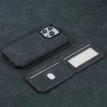 ESEBLE E2 For iPhone 16 Pro Magnetic Case RFID Blocking Retro Leather Back Cover with Detachable Card Holder