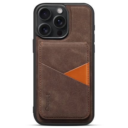 ESEBLE E2 For iPhone 16 Pro Magnetic Case RFID Blocking Retro Leather Back Cover with Detachable Card Holder - Coffee