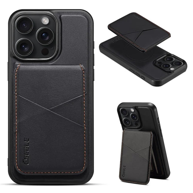 ESEBLE E3 For iPhone 16 Pro Max Magnetic Case with Detachable Card Holder Leather + TPU RFID Blocking Phone Cover - Black