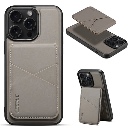ESEBLE E3 For iPhone 16 Pro Max Magnetic Case with Detachable Card Holder Leather + TPU RFID Blocking Phone Cover - Grey