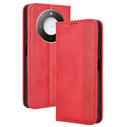 For Honor X9c Smart 5G / X60 5G Leather Case Wallet Stand Retro Texture Phone Cover - Red