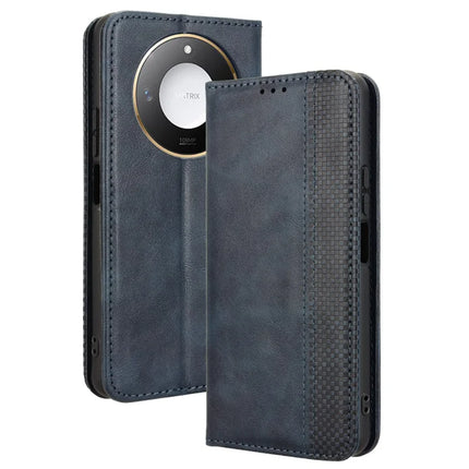 For Honor X9c Smart 5G / X60 5G Leather Case Wallet Stand Retro Texture Phone Cover - Blue