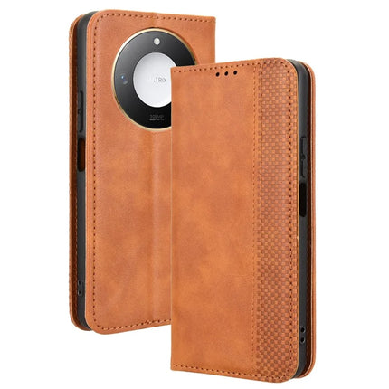 For Honor X9c Smart 5G / X60 5G Leather Case Wallet Stand Retro Texture Phone Cover - Brown