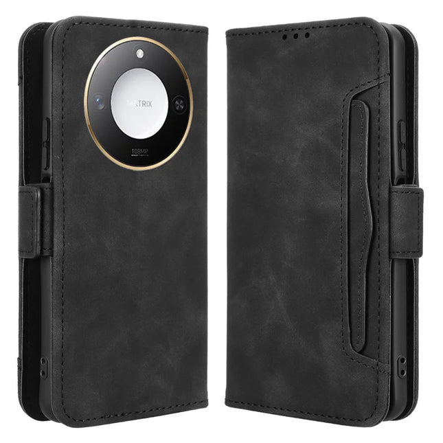 For Honor X9c Smart 5G / X60 5G Leather Case Phone Wallet Cover with Multiple Card Slots - Black