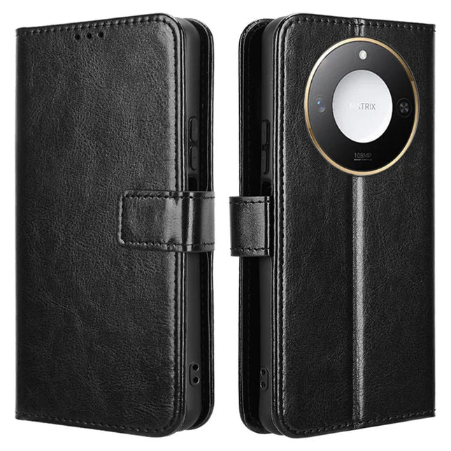 For Honor X60 5G / X9c Smart 5G Case Crazy Horse Texture PU Leather Phone Wallet Cover - Black