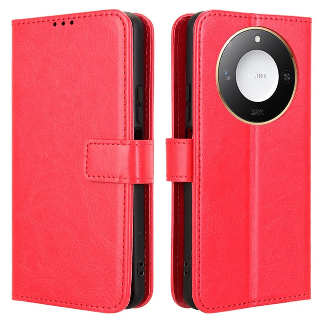 For Honor X60 5G / X9c Smart 5G Case Crazy Horse Texture PU Leather Phone Wallet Cover - Red