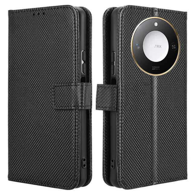 For Honor X60 5G / X9c Smart 5G Case PU Leather Diamond Texture Wallet Phone Cover - Black