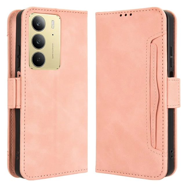 For Realme C75 Leather Case Phone Wallet Cover with Multiple Card Slots - Pink