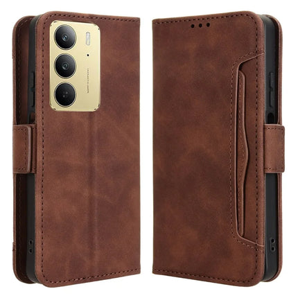 For Realme C75 Leather Case Phone Wallet Cover with Multiple Card Slots - Brown
