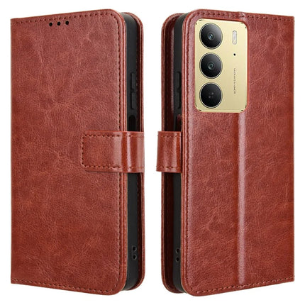 For Realme C75 Case Crazy Horse Texture PU Leather Phone Wallet Cover - Brown