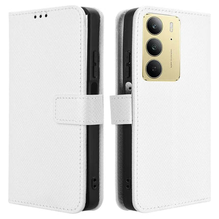For Realme C75 Case PU Leather Diamond Texture Wallet Phone Cover - White