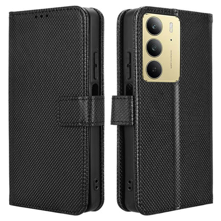 For Realme C75 Case PU Leather Diamond Texture Wallet Phone Cover - Black