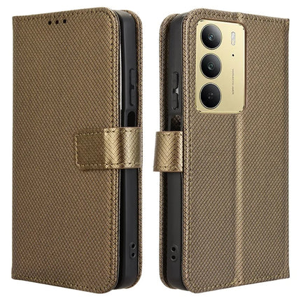 For Realme C75 Case PU Leather Diamond Texture Wallet Phone Cover - Brown