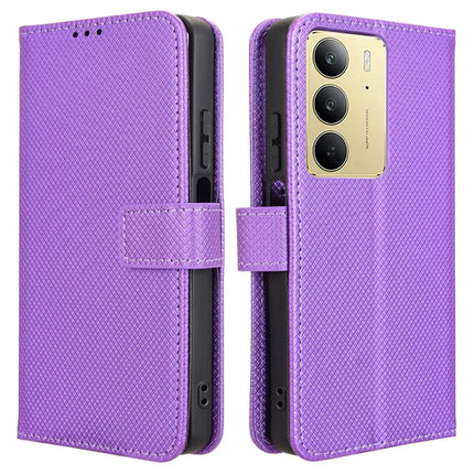 For Realme C75 Case PU Leather Diamond Texture Wallet Phone Cover - Purple