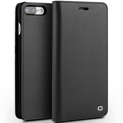 QIALINO Genuine Cow Leather Case for iPhone 16e / SE (2020) / 8 / 7 Phone Wallet Cover - Black