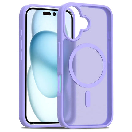 For iPhone 16 Compatible with MagSafe TPU Frame Acrylic Back Phone Cover Skin Touch - Purple