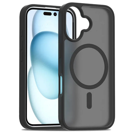 For iPhone 16 Plus Compatible with MagSafe TPU Frame Acrylic Back Phone Cover Skin Touch - Black
