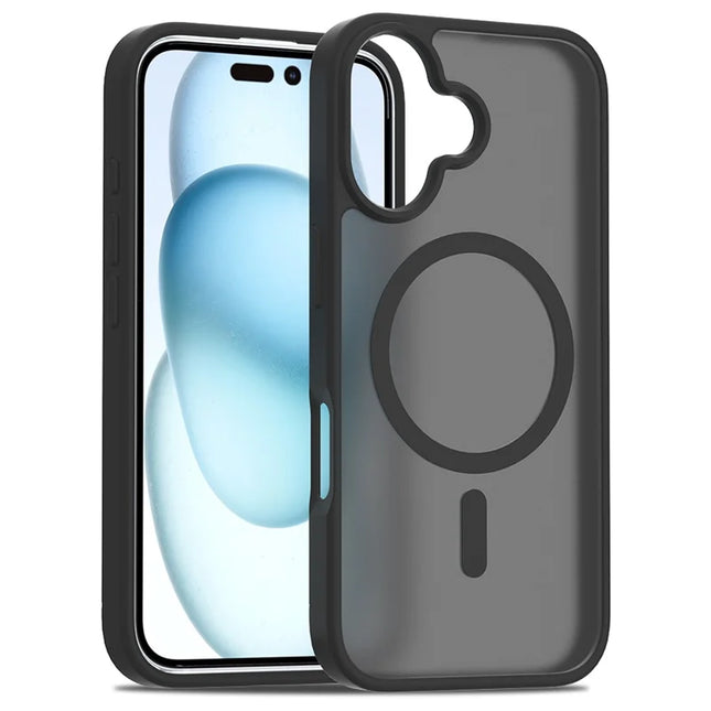 For iPhone 16 Plus Compatible with MagSafe TPU Frame Acrylic Back Phone Cover Skin Touch - Black