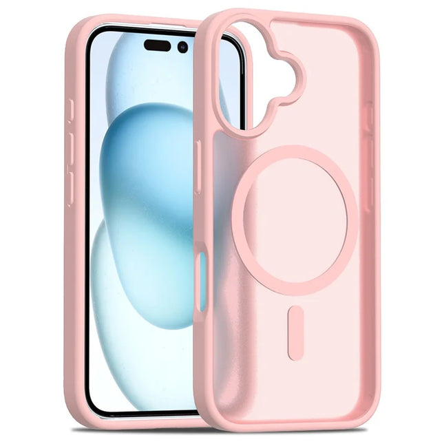 For iPhone 16 Plus Compatible with MagSafe TPU Frame Acrylic Back Phone Cover Skin Touch - Pink