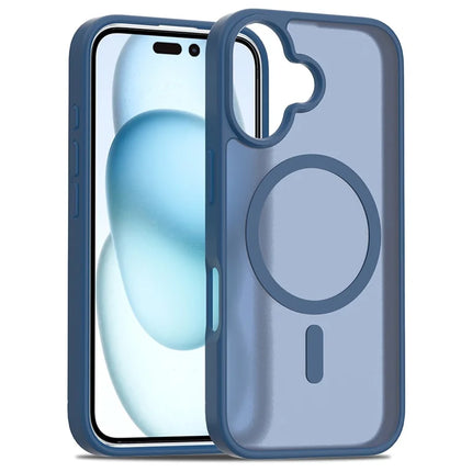 For iPhone 16 Plus Compatible with MagSafe TPU Frame Acrylic Back Phone Cover Skin Touch - Blue