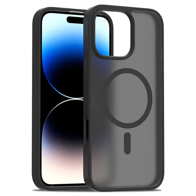For iPhone 16 Pro Max Compatible with MagSafe TPU Frame Acrylic Back Phone Cover Skin Touch - Black