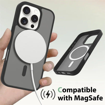 For iPhone 16 Pro Max Compatible with MagSafe TPU Frame Acrylic Back Phone Cover Skin Touch