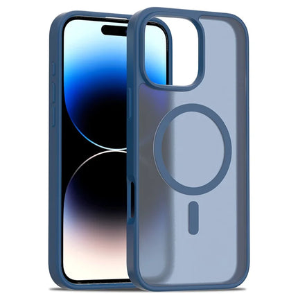 For iPhone 16 Pro Max Compatible with MagSafe TPU Frame Acrylic Back Phone Cover Skin Touch - Blue