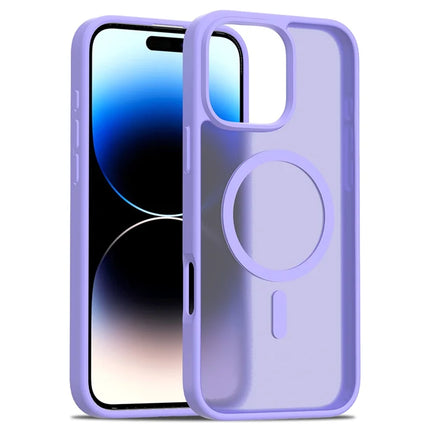 For iPhone 16 Pro Max Compatible with MagSafe TPU Frame Acrylic Back Phone Cover Skin Touch - Purple
