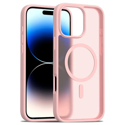 For iPhone 16 Pro Max Compatible with MagSafe TPU Frame Acrylic Back Phone Cover Skin Touch - Pink